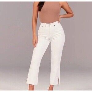ABERCROMBIE Ultra High Rise Kick Flare Crop Jeans in White Denim Size 28 / 6